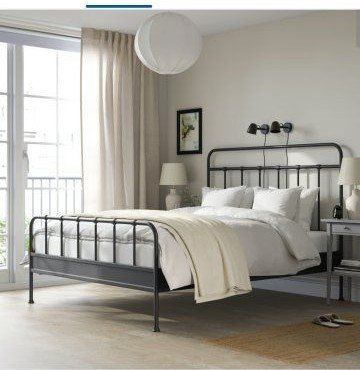 IKEA STJÄRNÖ Queen Bed Frame, Anthracite/Luröy, Metal, Minimalist Design. queen sized bed and foam topper included.