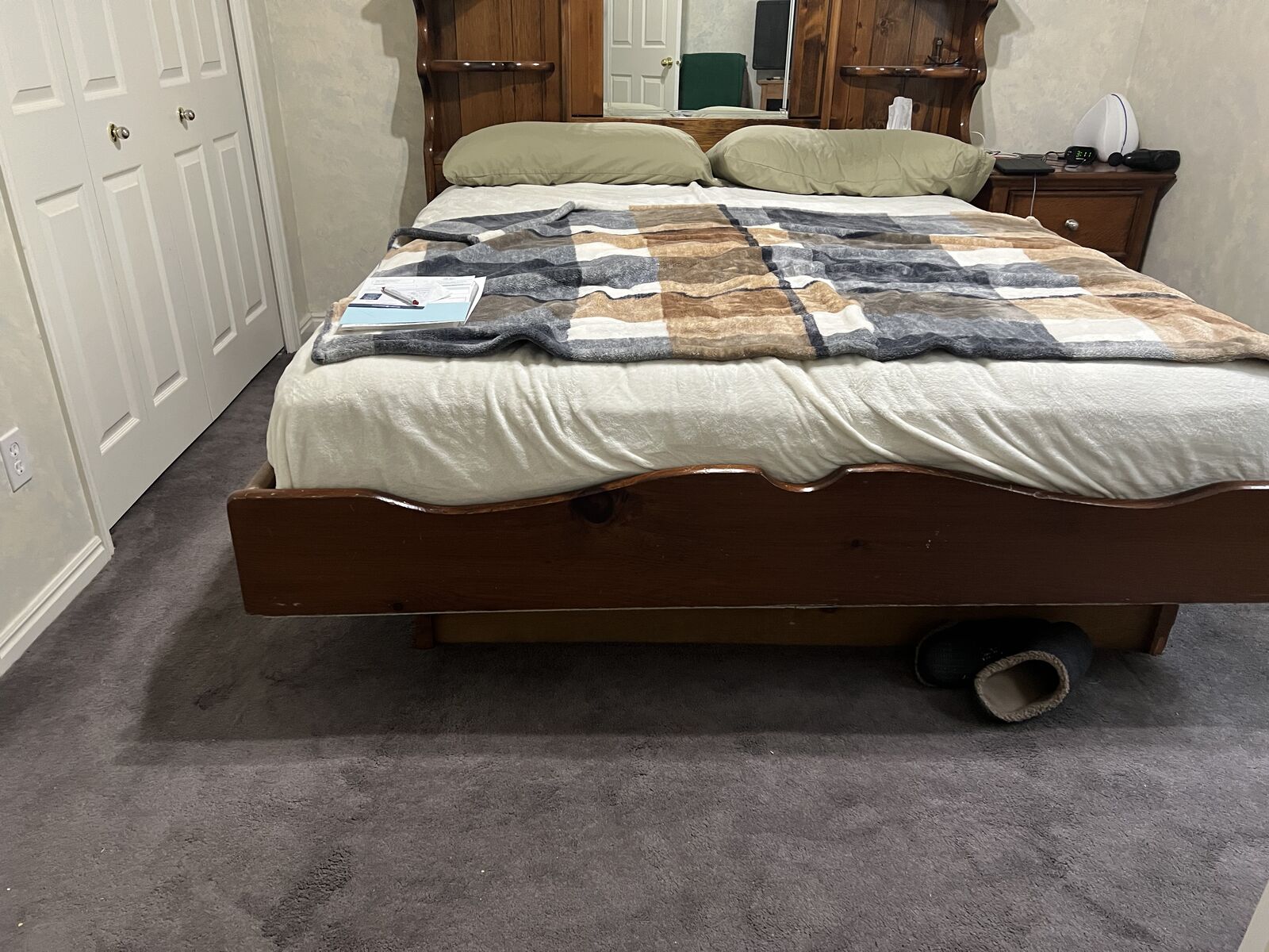 Cal King book case head board, bed and night stand