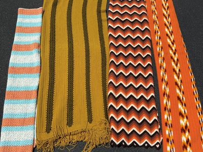 Beautiful hand knit mid century Afghan blankets vintage, grandma granny square woven tapestry