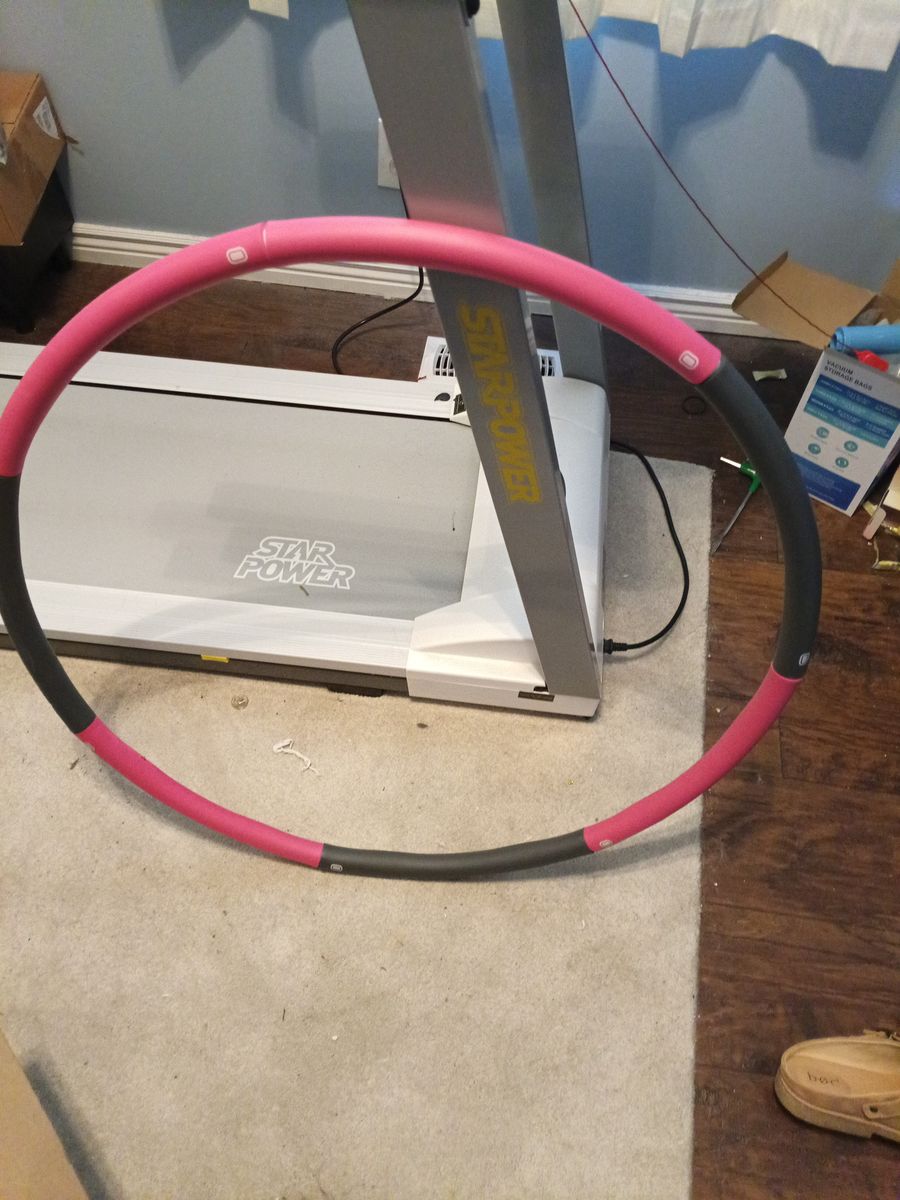 Treadmill and weighted hula hoop
