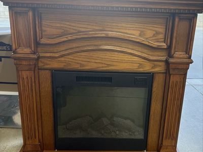 Electric Fireplace with Wooden Mantel Surround