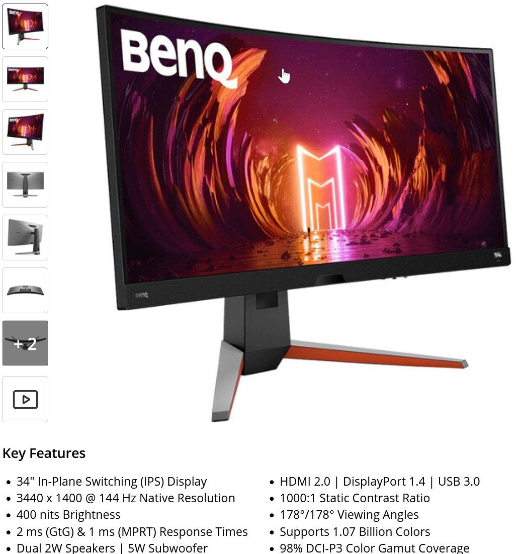 BenQ EX3415R 34" Ultrawide curved monitor 3440x1440 res.-excellent condition