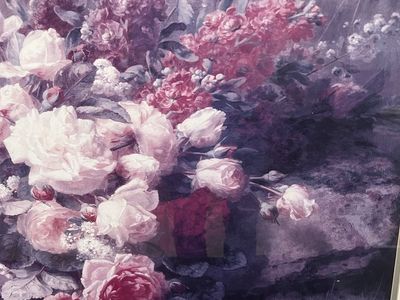 Bouquet of Pink Roses and Scented Stocks-Large Picture -Gold Frame