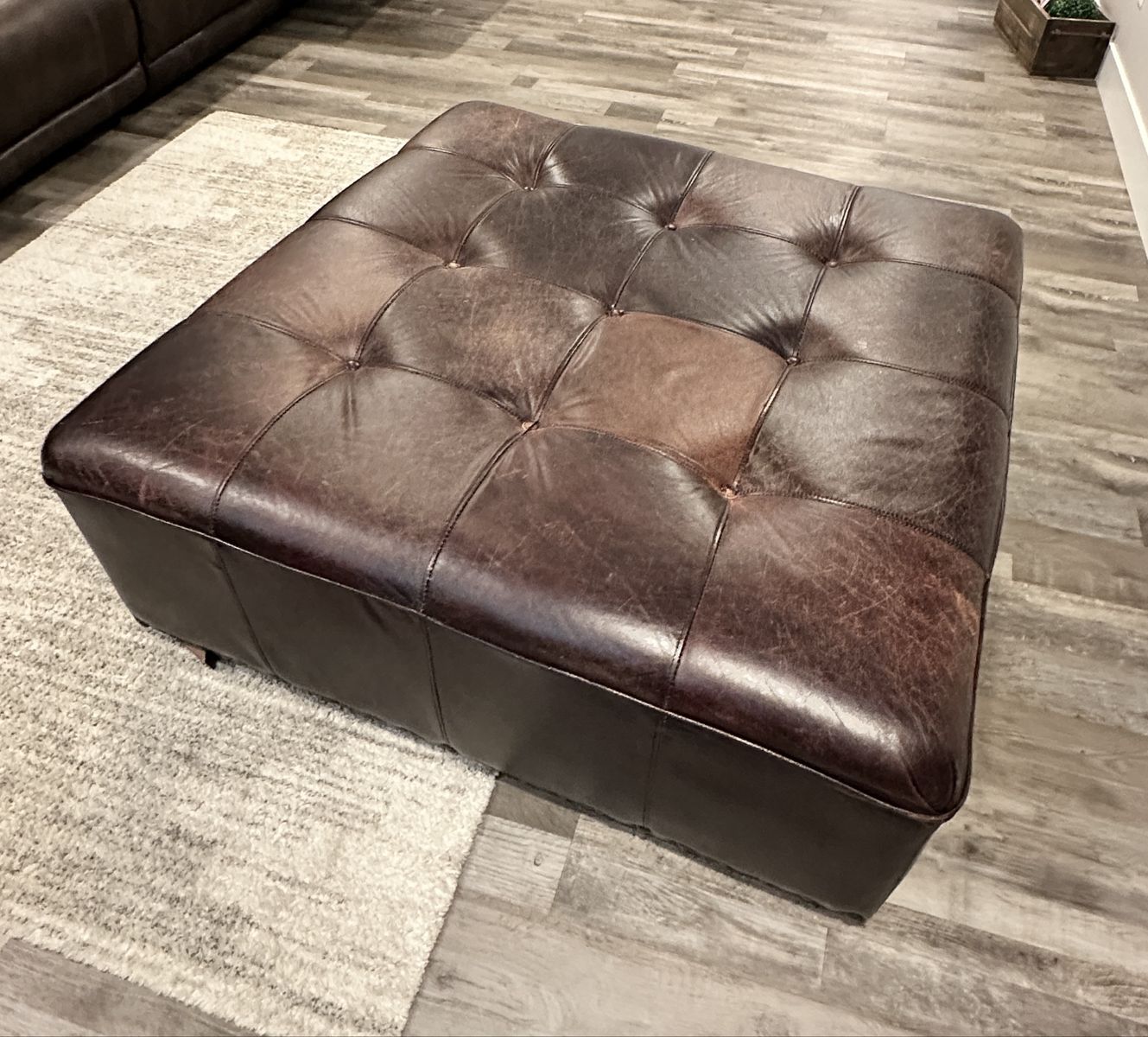 Large Brown Leather Ottoman - 42x42