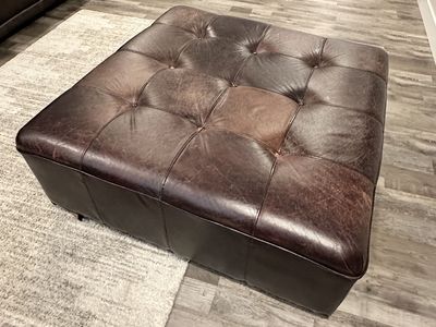 Large Brown Leather Ottoman - 42x42