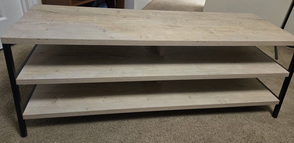 3-Tier Light Oak TV Stand / Coffee Table with Metal Frame