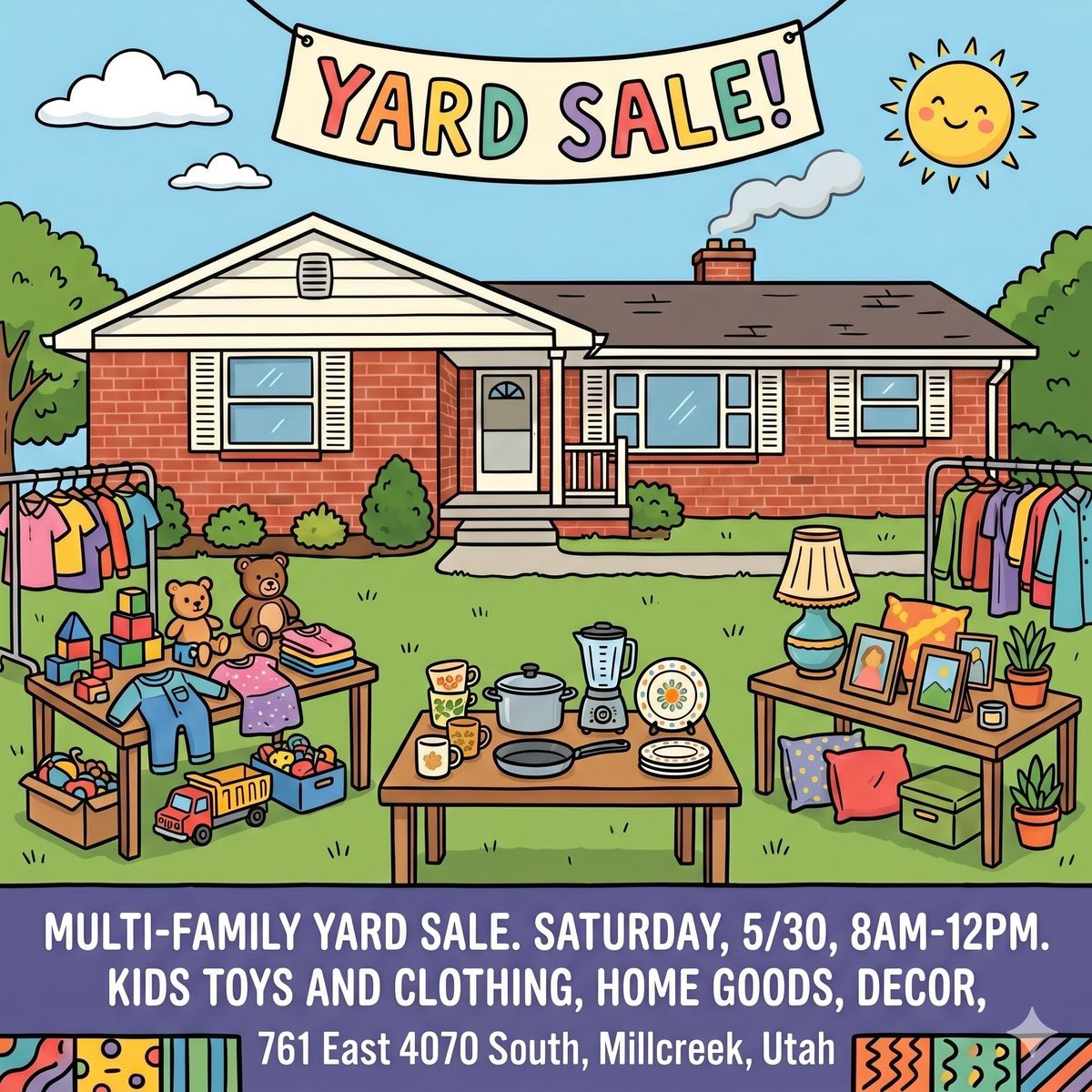 Multi- Family Yard Sale: Saturday May 30 at 8am-12pm