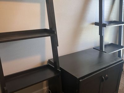 Great handcrafted shelving and cupboard. Black. Real Wood. Best offer accepted.