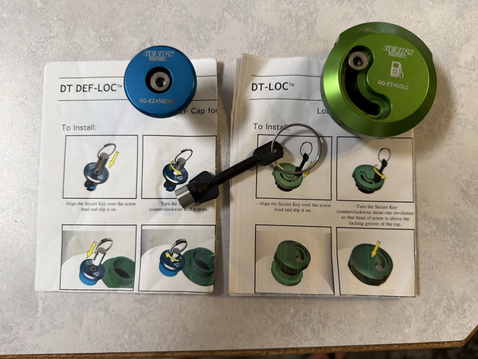 Geno's Garage DT-LOC and DT DEF-LOC Locking Caps with Key and Instructions