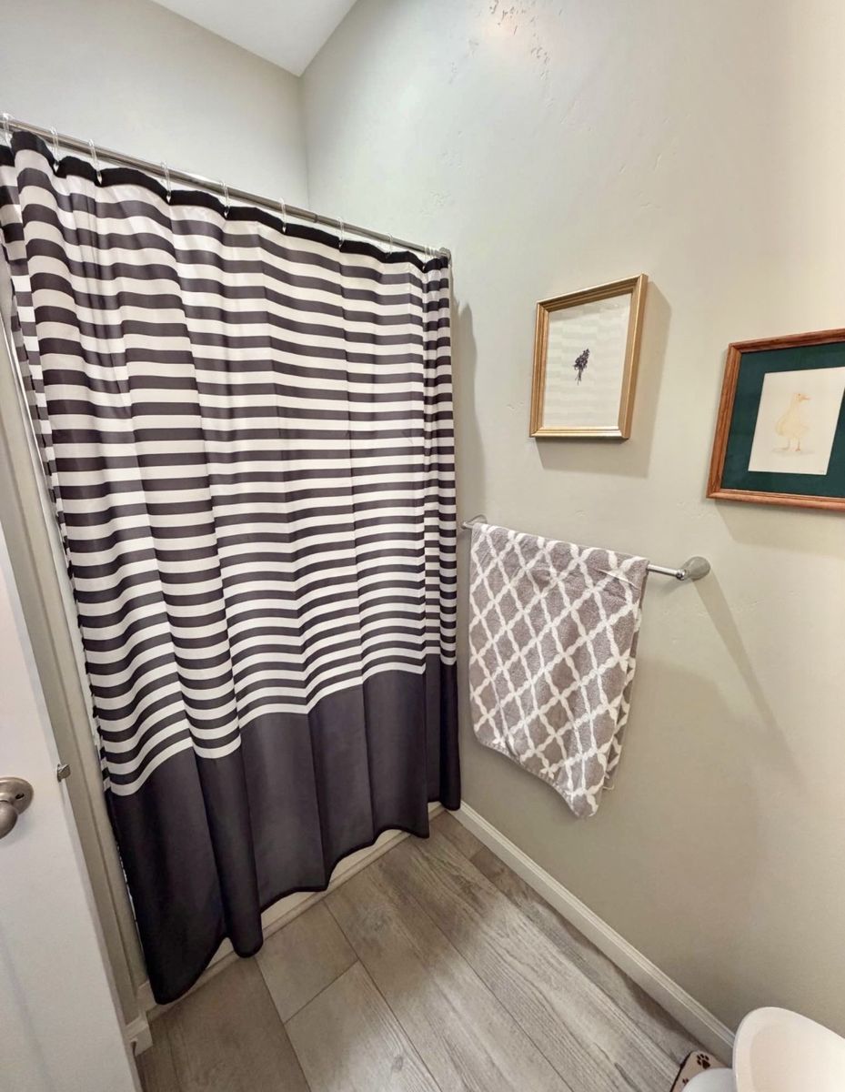 Minimalist black and white shower curtain