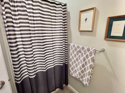Minimalist black and white shower curtain