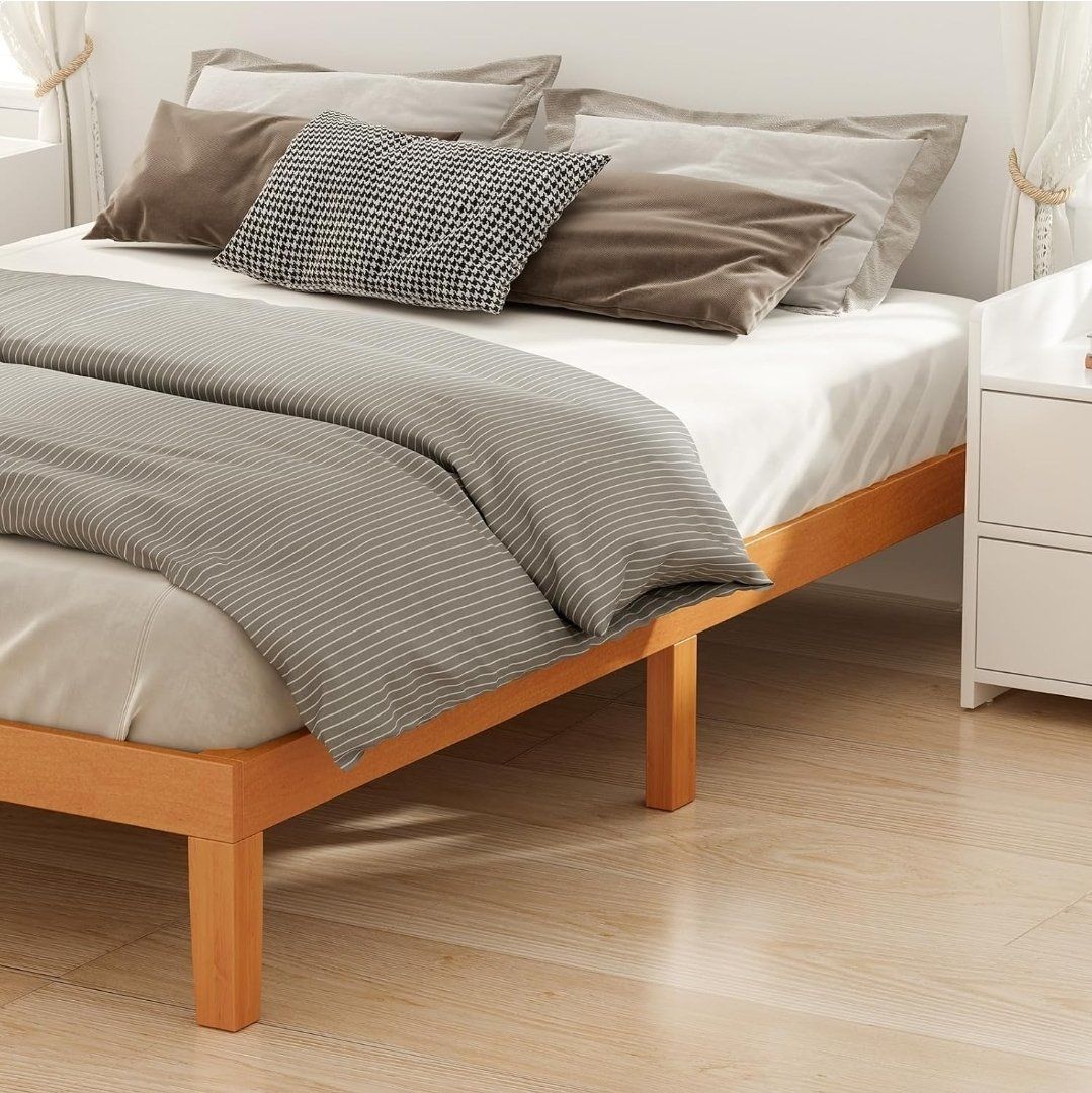 Brand New Queen Wood Platform Bed Frame, Natural Finish, Heavy Duty  #458