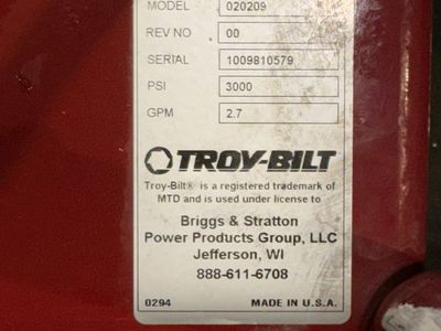 Troy-Bilt 3000 PSI Pressure Washer – 2.7 GPM