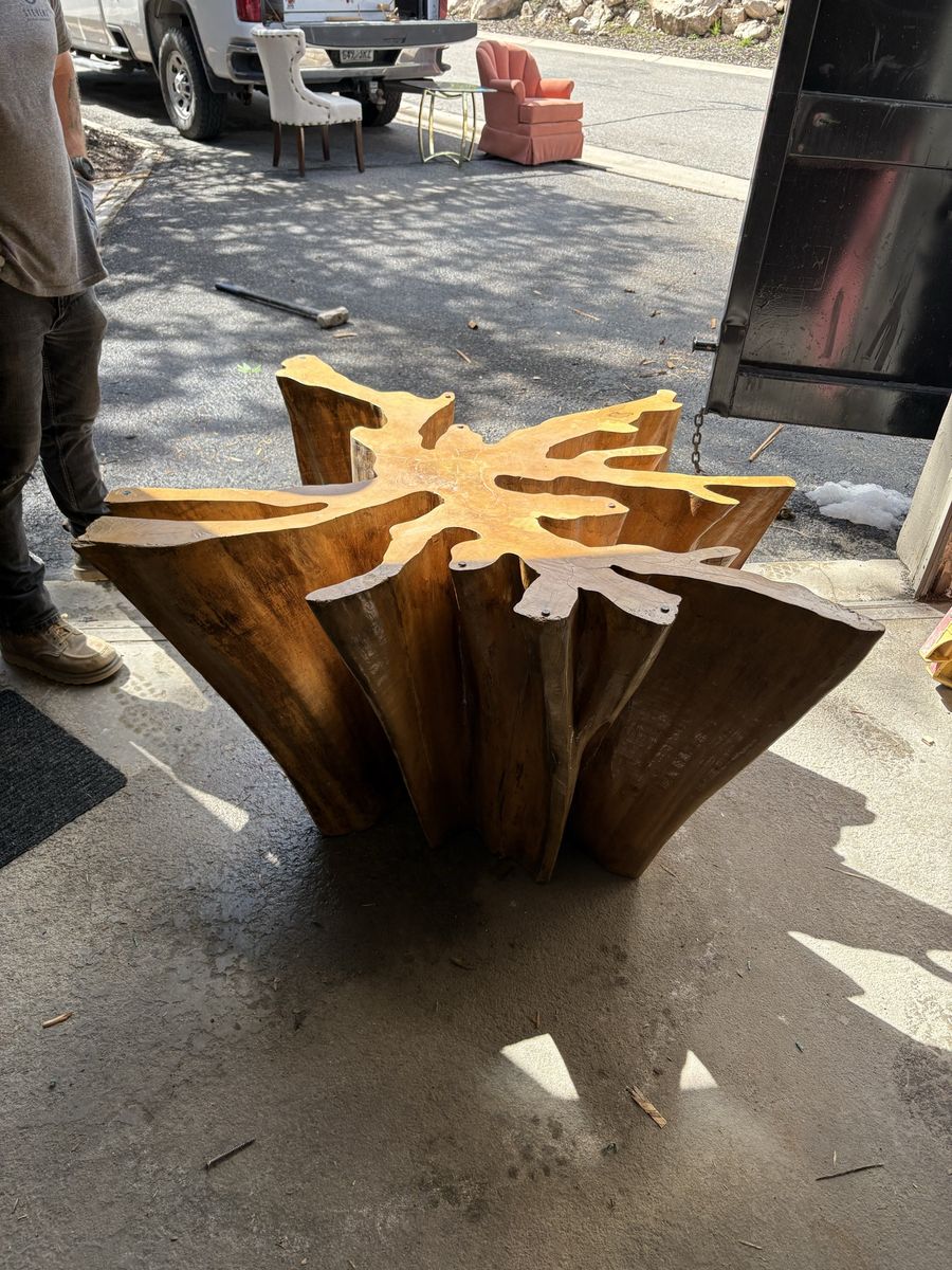 Solid Tree Trunk Glass dining table