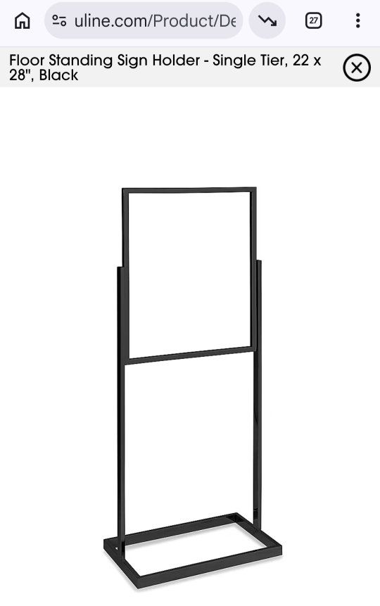 Uline Floor Standing Sign Holder Single Tier 22x28 Black H-5713BL