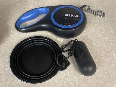 PINA Retractable Dog Leash, Bowl, Waste Disp.