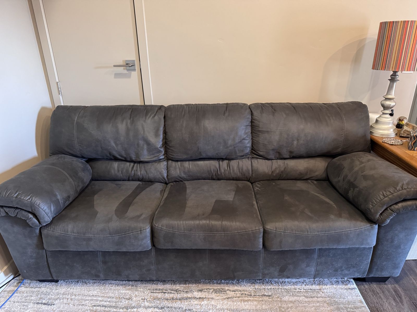 Couch approx 9 feet long and Large Square Tufted Ottoman Coffee Table with Solid Wood Shelf - Dark Gray, 33.5"x33.5"x18"