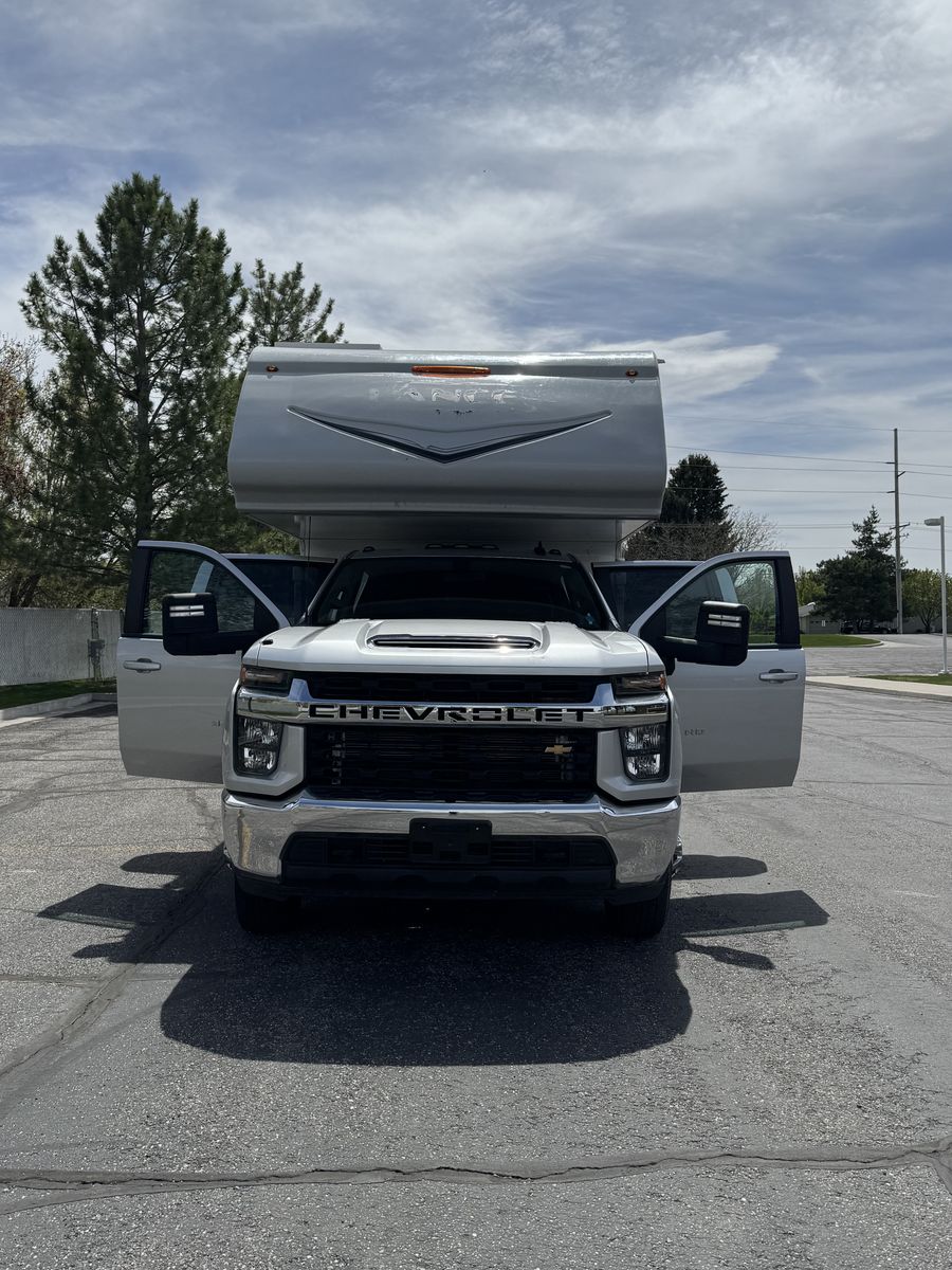 2021 Chev 3500 crew cab with 2021 Lance 975 cab-over camper