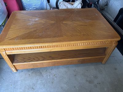 Oak Finish Lift-Top Coffee Table with Storage Shelf -