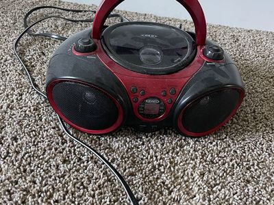 Jensen CD-490 Portable Stereo CD Player Boombox with AM/FM Radio and Aux-Input, Red/Black