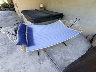 Outdoor Quilted Hammock with Stand, Fair Condition