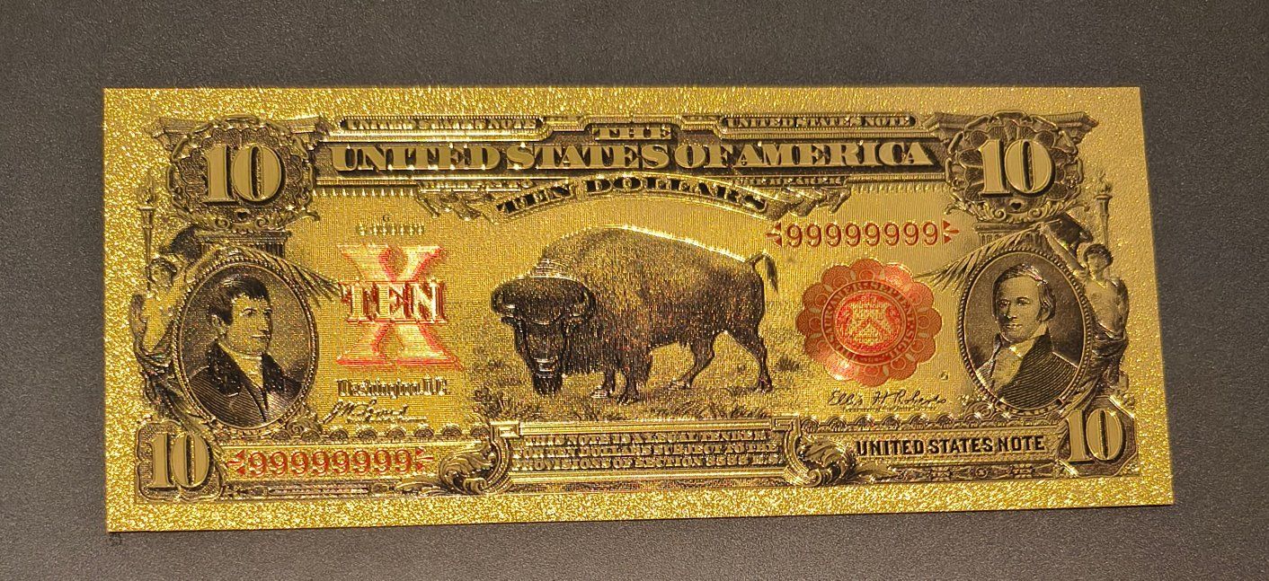 Collectible 24K Gold Foil 1901 Series $10 Bison Note Replica Bill
