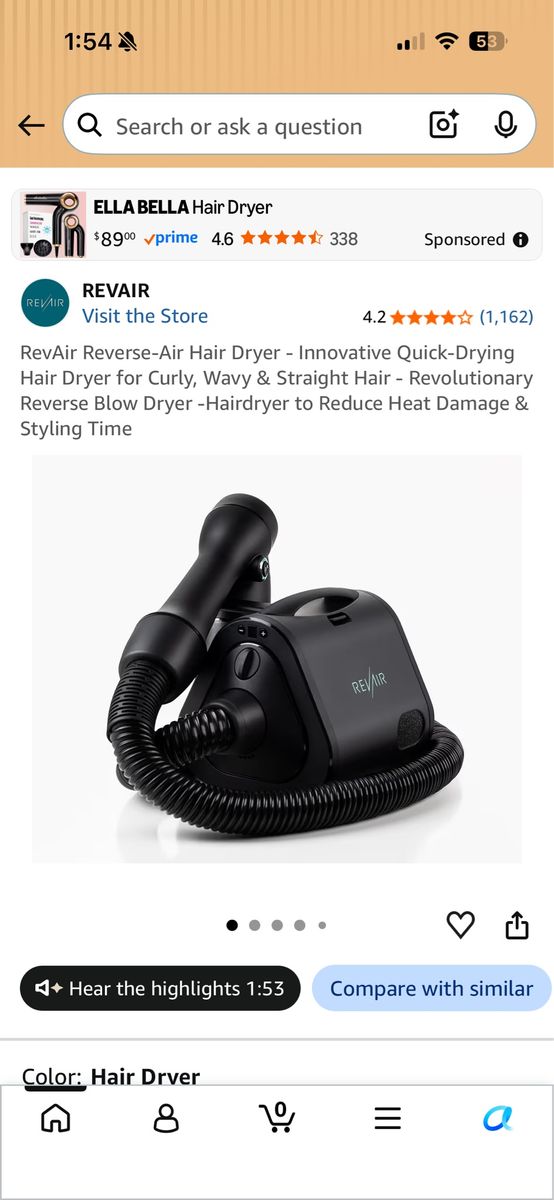 RevAir Reverse-Air Hair Dryer - Black Innovative Quick-Drying Hair Dryer