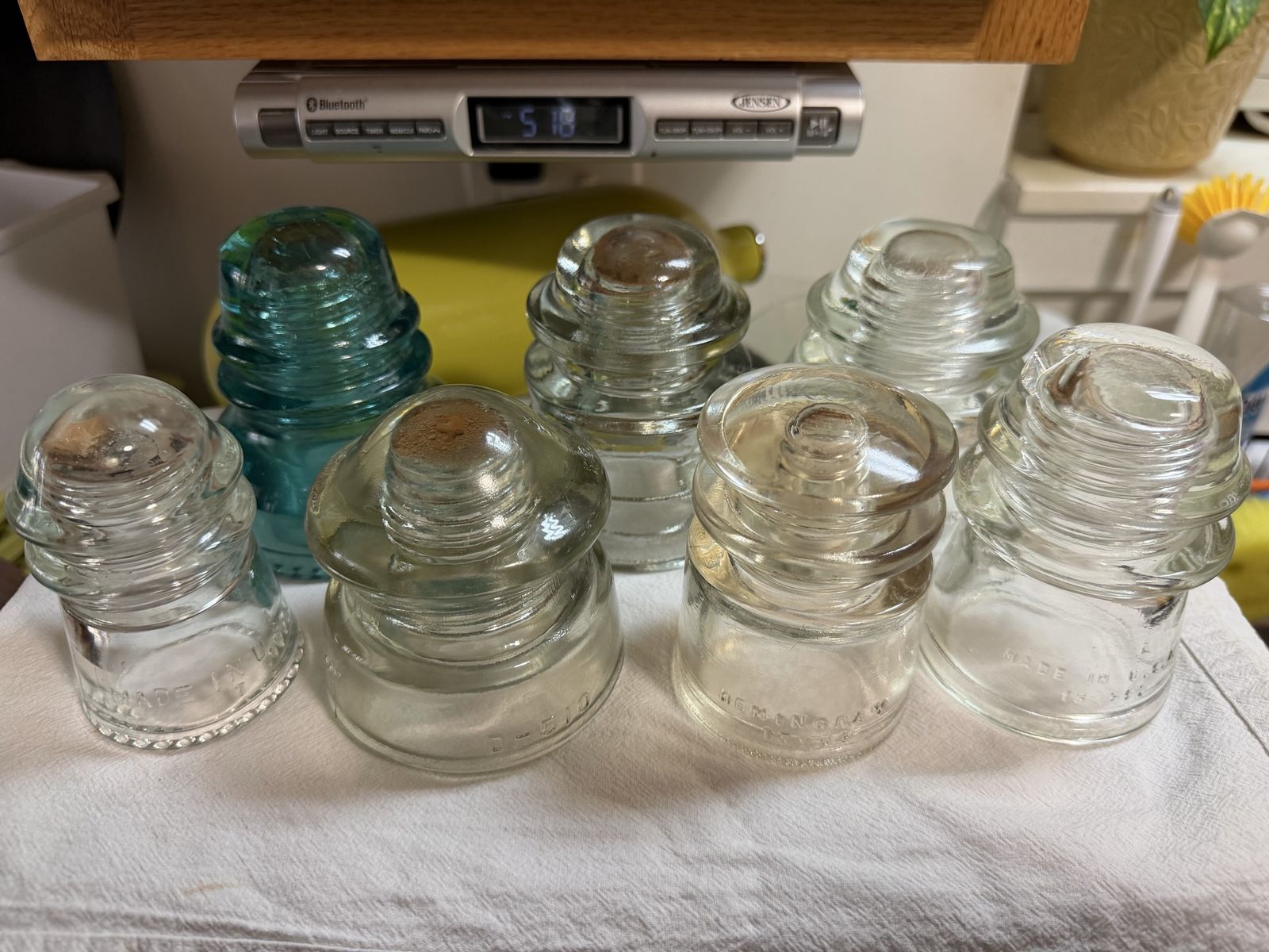 Vintage Glass Insulators - Mixed Lot of 7 (Clear & Aqua) - Telegraph/Telephone Pole Decor