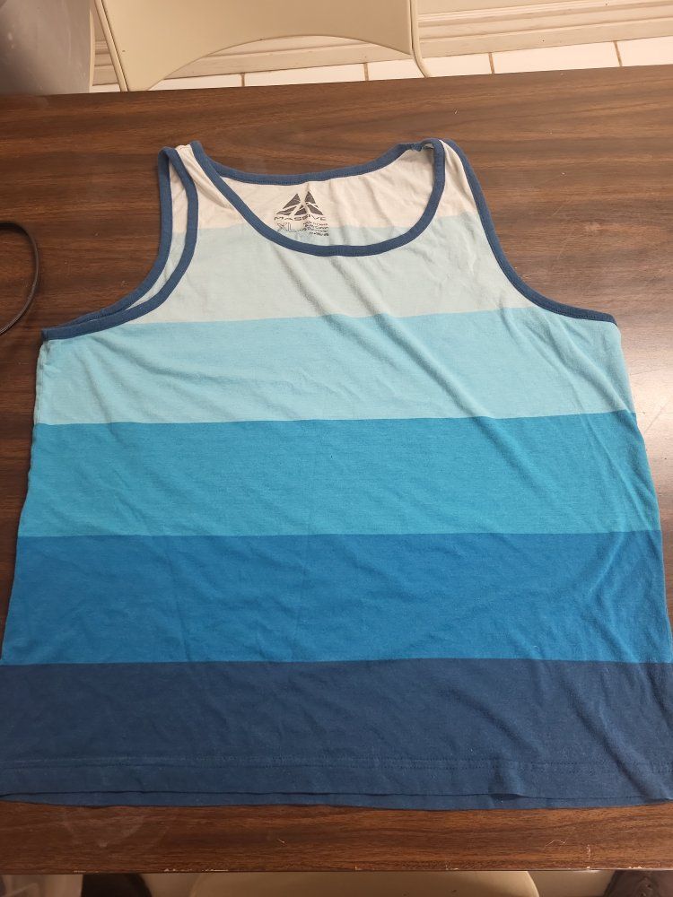Men's Blue Striped Tank Top - Mixed Fabric, Excellent Condition
