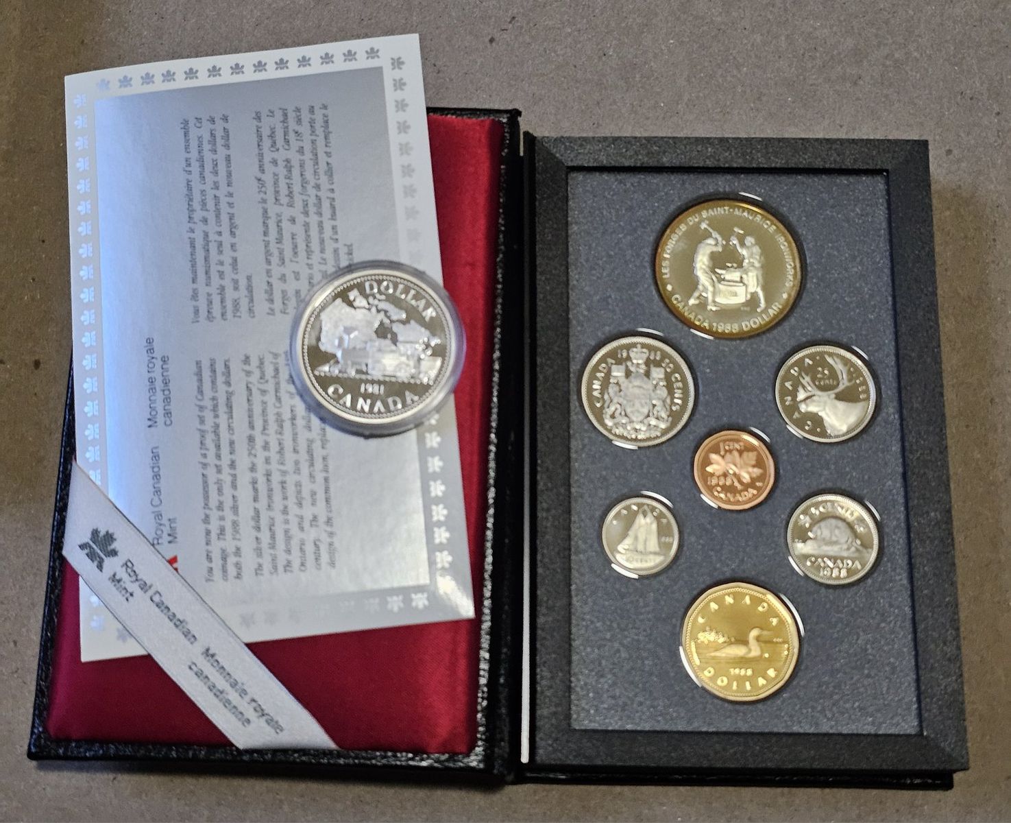 1988 Canada Double Dollar Proof Set - 50% SILVER Ironworks Dollar , COA BOX
