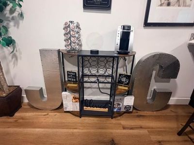 Industrial Style Metal Letters "J" and "C" - Large Wall Decor/Accent Pieces coffee bar included with decor.