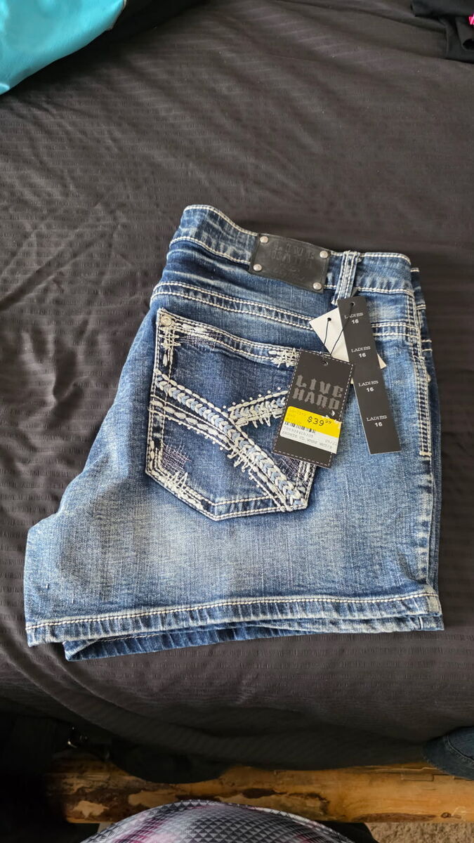 Live hard play hard jean shorts, size 16 NWT
