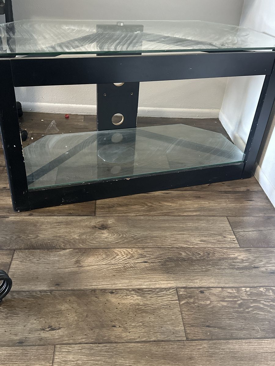 Black Corner TV Stand with Glass Shelves - Used Entertainment Center