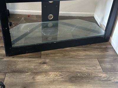 Black Corner TV Stand with Glass Shelves - Used Entertainment Center