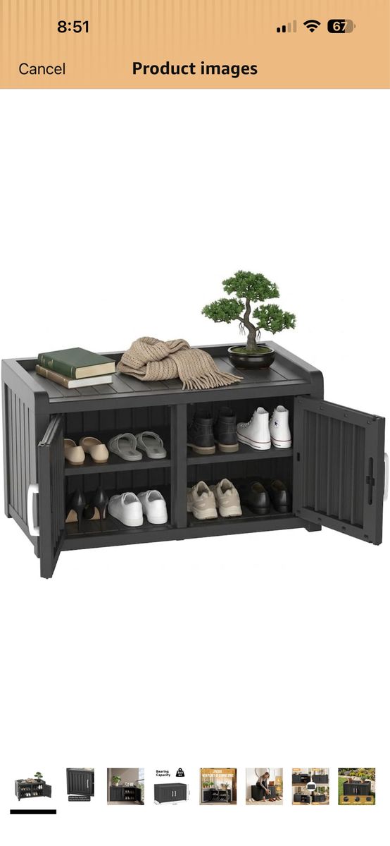Outdoor Shoe Storage Bench, Shoe Cabinet Double Door, Black