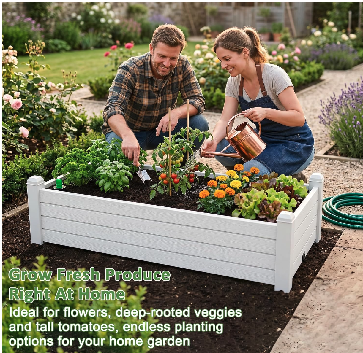 New Small Raised Garden Bed, Resin Outdoor Planter Box with Drainage Hole