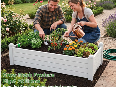 New Small Raised Garden Bed, Resin Outdoor Planter Box with Drainage Hole