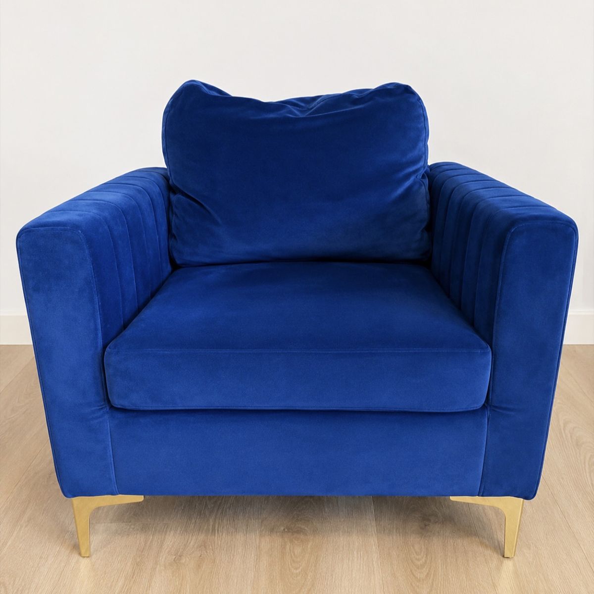 Modern blue velvet Accent Chair Gold Legs Plush
