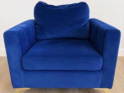 Modern blue velvet Accent Chair Gold Legs Plush