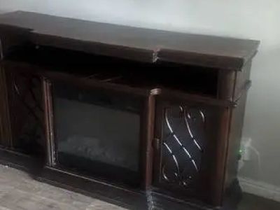 Dark Wood Electric Fireplace Media Console - Entertainment Center with Storage