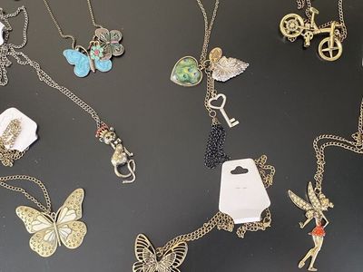 NEW! Fun Long Necklaces Butterfly’s-Tinkerbell-Bike-Key-Flowers-Cat w/Crown-2/$20 More C PICS