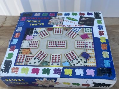 Jumbo Double Twelve Mexican Train Dominos Game Set of 91 Tiles & Hub, Family Fun