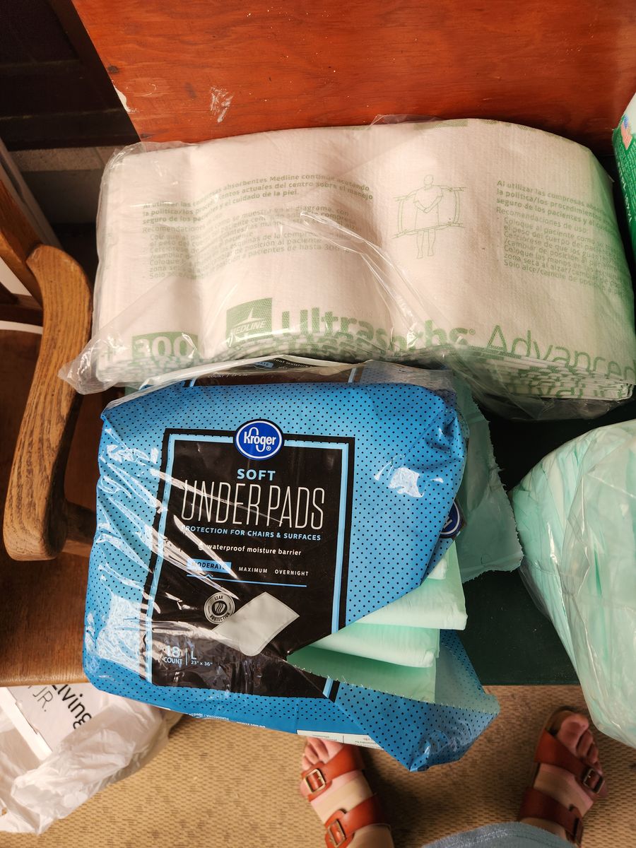 Medical Supplies--chair pads and adult disposable underwear