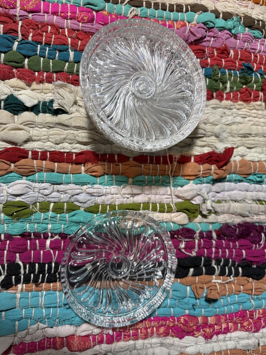 Vintage Crystal Glass Coasters Set with Detailed Pressed Patterns