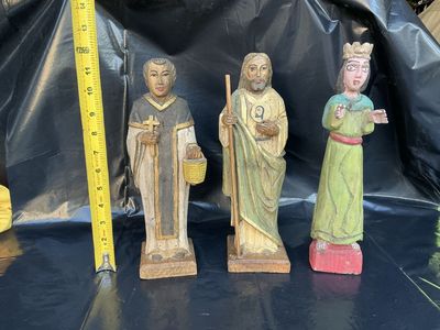 Vintage Hand-Carved Wooden Religious Figures - Set of 3, Approximately 11-14 inches Tall