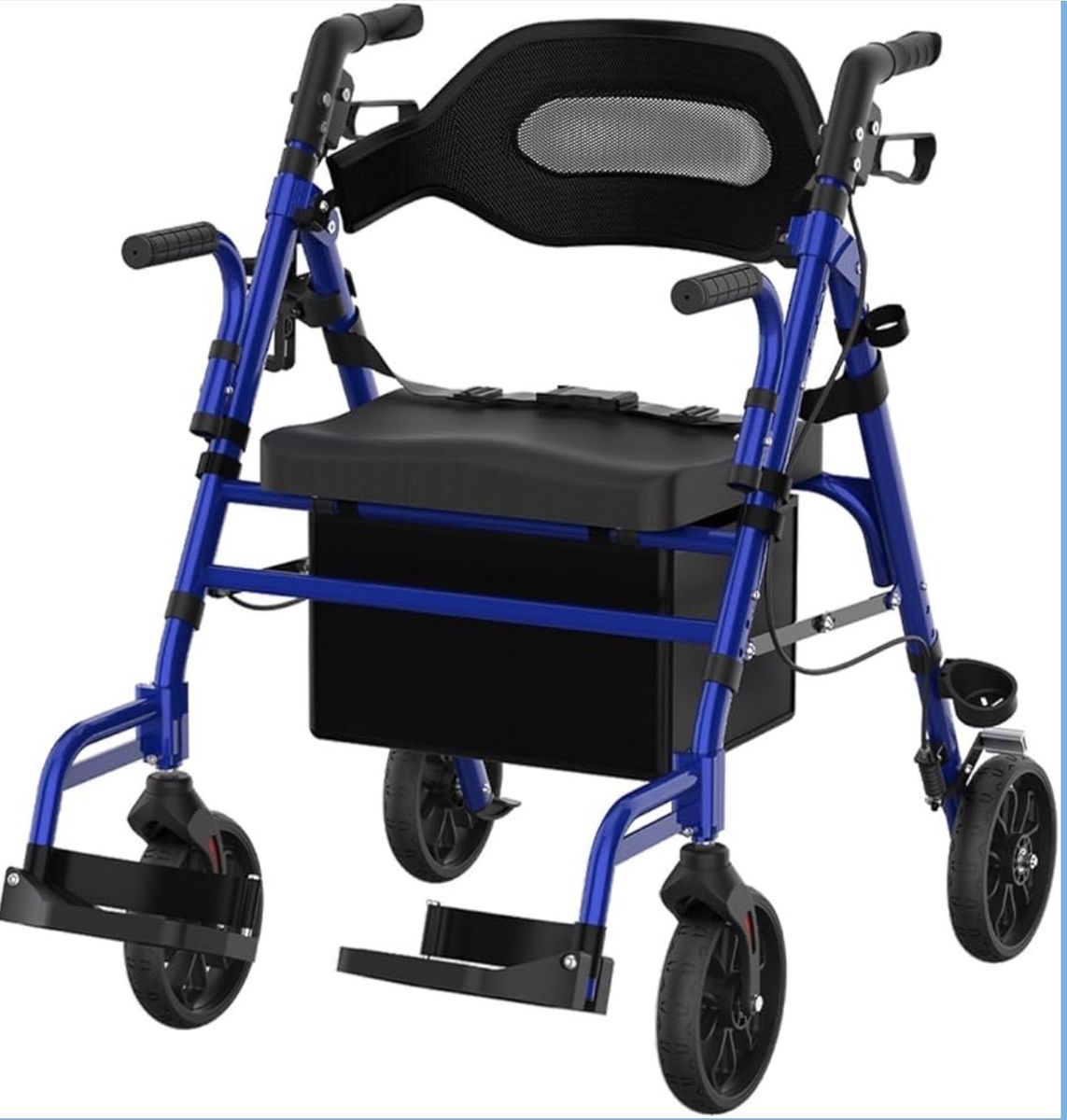 Walkers for Seniors with Seat, 2 in 1 Walker & Transport Chair Extra Wide Foldable Wheelchair Combo