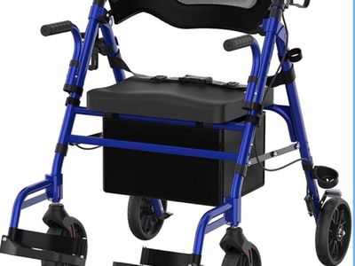 Walkers for Seniors with Seat, 2 in 1 Walker & Transport Chair Extra Wide Foldable Wheelchair Combo