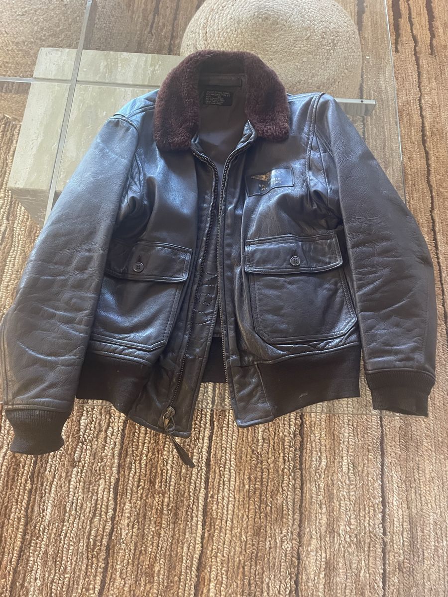 Vintage G-1 US Navy Military Spec Leather Bomber Jacket with Fur Collar Men's size 42