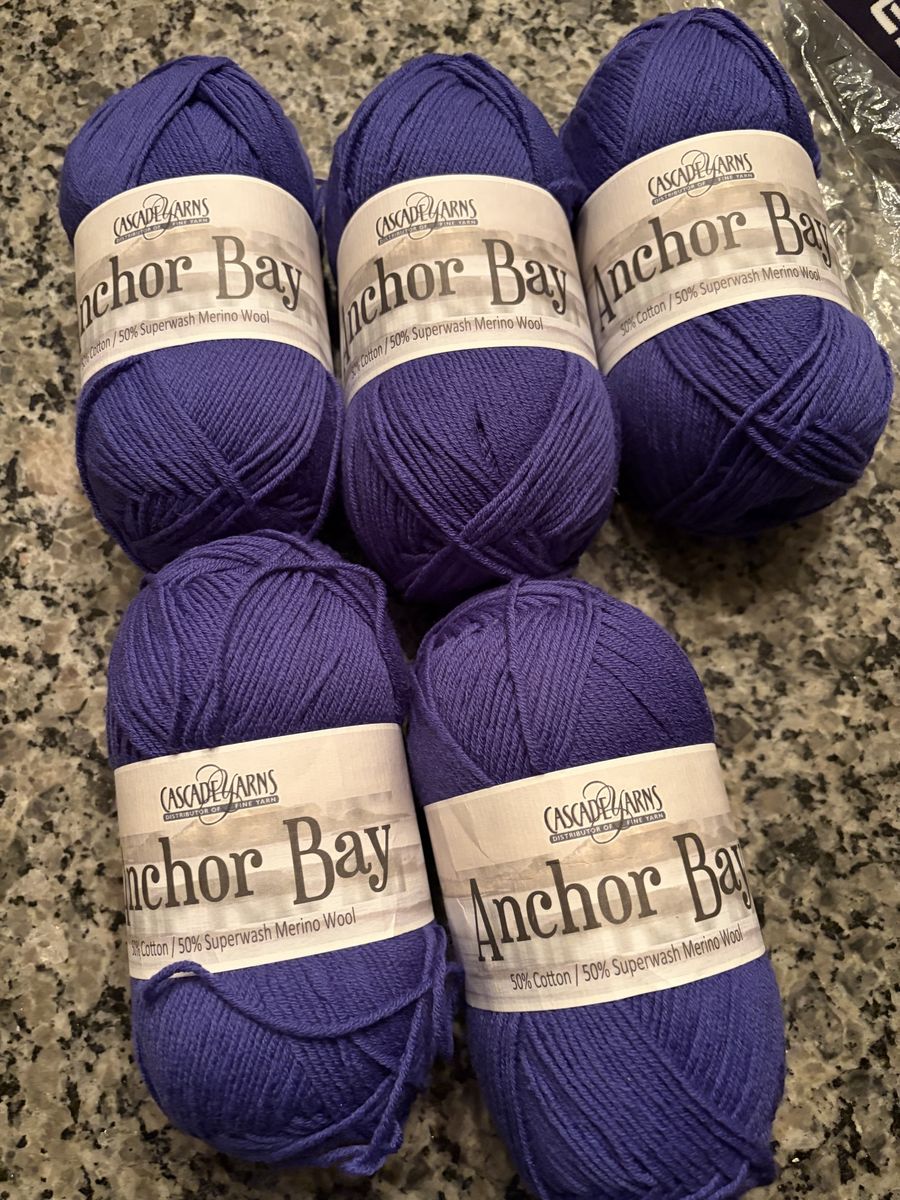 Cascade Yarns Anchor Bay Yarn - 5 Skeins, Royal Purple, 50% Cotton/50% Merino Wool, 262 yds each