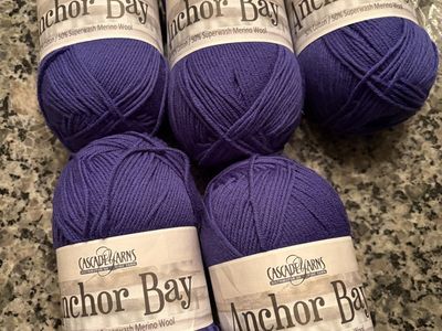 Cascade Yarns Anchor Bay Yarn - 5 Skeins, Royal Purple, 50% Cotton/50% Merino Wool, 262 yds each